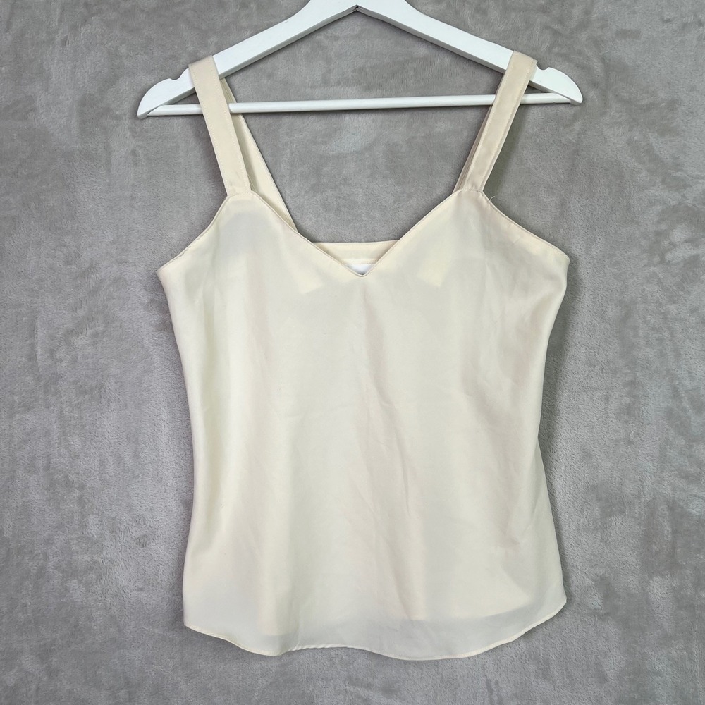 Vintage Shapely Ivory Satin Cami Tank Top Sleeveless V-Neck Lingerie Women's S